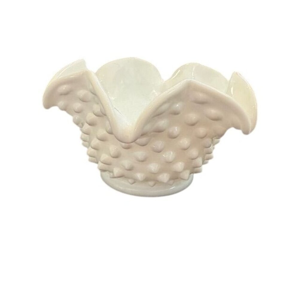 Fenton White Hobnail Milk Glass Ruffled Edge Bowl
